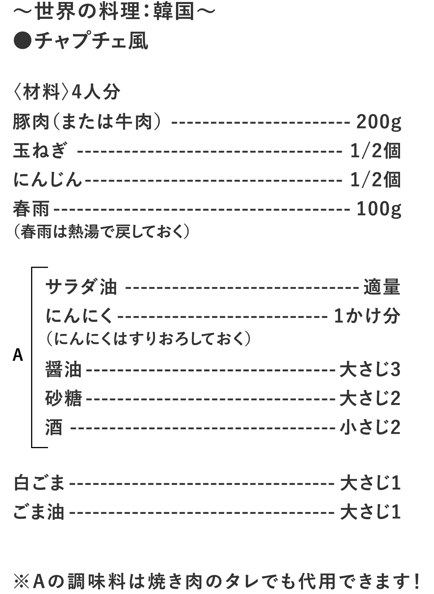 チャプチェの材料
